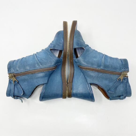 Miz Mooz Denim Blue Leather Open Toe Wedge Ankle Booties Women's EU Size 36 - Picture 5 of 10